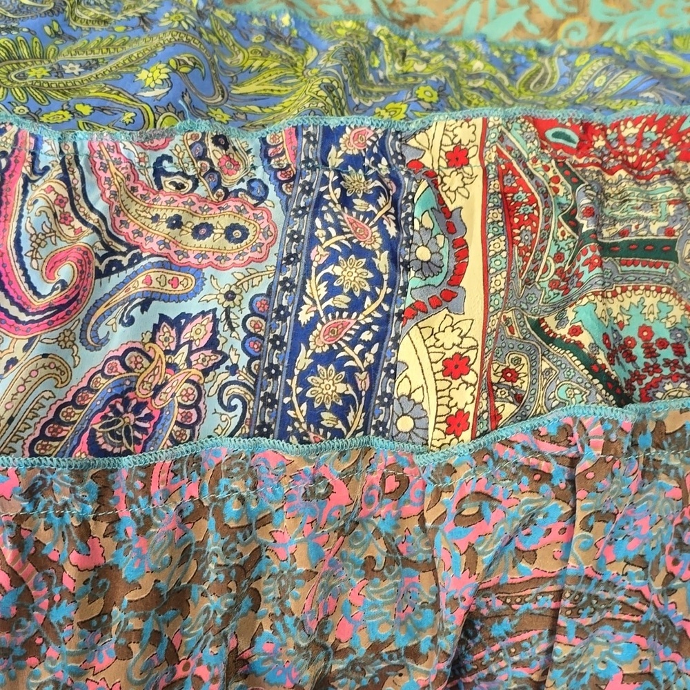 India  Boutique  Silk Hippie Boho Patchwork Maxi Tiered Skirt - Picture 10 of 12